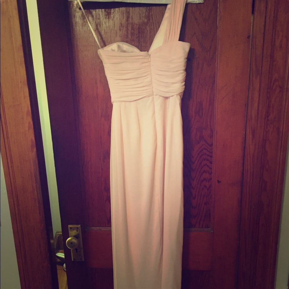 Dessy collection blush floor length gown